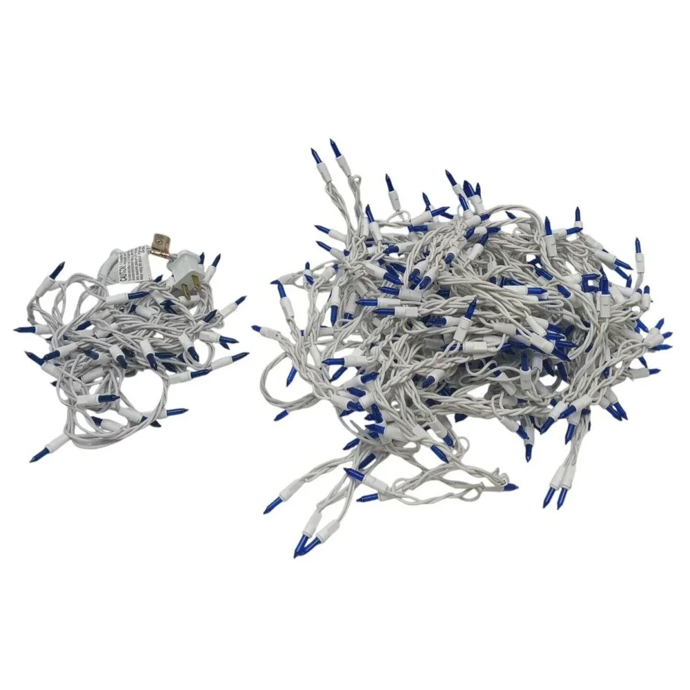 (2) Strings BLUE Christmas Indoor & Outdoor BLUE Lit with‎ White Wire, Pre-Owned
